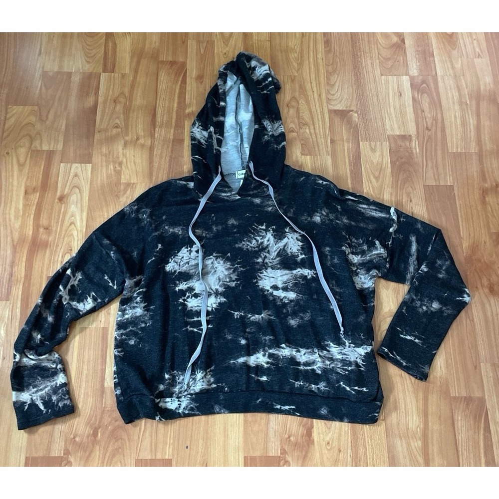 GINGER G BLACK GRAY TIE DYE SWEATER‎ HOODIE SIZE MEDIUM